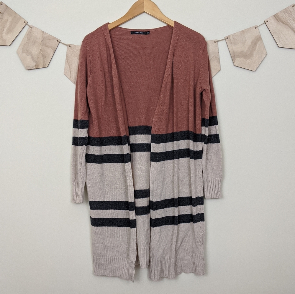 Doe and Rae Long Sleeve Striped Tan Rust Cardigan